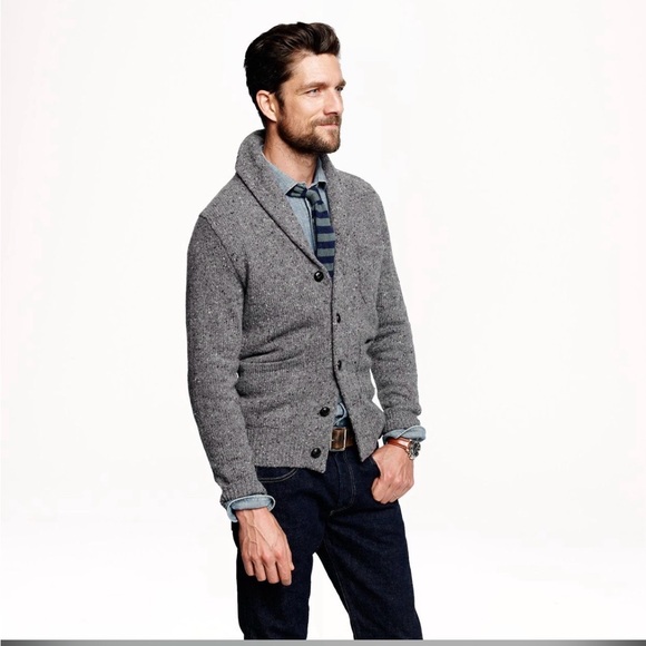 J Crew Men’s DonegalShawl Cardigan Sweater blend wool Size L Gray